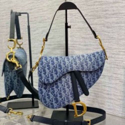 Fake Dior Saddle Bag with Strap Blue Denim Oblique Jacquard Replica