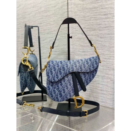 Replica Dior Saddle Bag with Strap Blue Denim Oblique Jacquard Fake Dior Saddle Bag with Strap Blue Denim Oblique Jacquard Replica