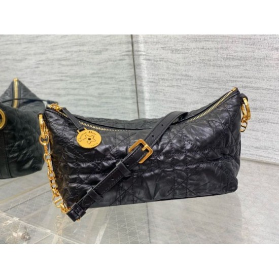 Replica Dior Diorstar Hobo Bag with Chain Black Crinkled Calfskin Replica Dior Diorstar Hobo Bag with Chain Black Crinkled Calfskin