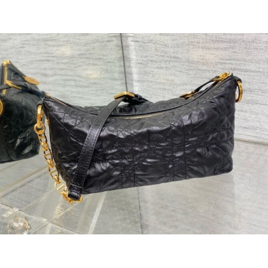 Replica Dior Diorstar Hobo Bag with Chain Black Crinkled Calfskin Replica Dior Diorstar Hobo Bag with Chain Black Crinkled Calfskin