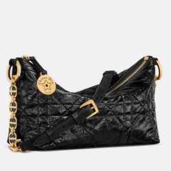 Replica Dior Diorstar Hobo Bag with Chain Black Crinkled Calfskin