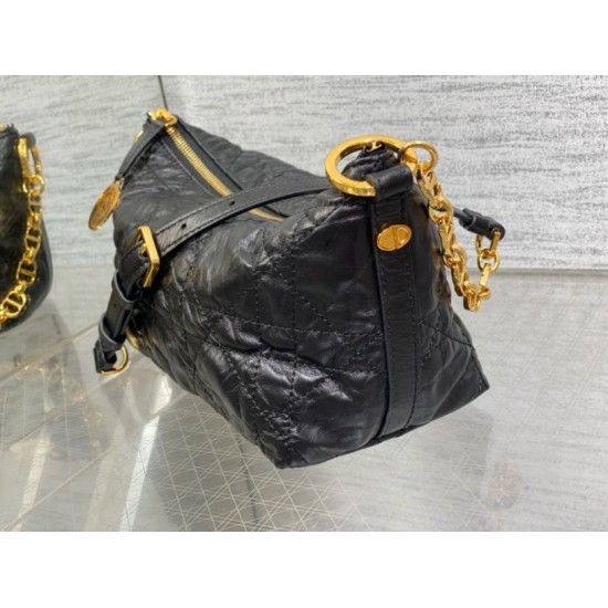 Replica Dior Diorstar Hobo Bag with Chain Black Crinkled Calfskin Replica Dior Diorstar Hobo Bag with Chain Black Crinkled Calfskin