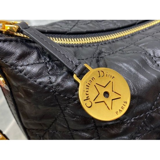 Replica Dior Diorstar Hobo Bag with Chain Black Crinkled Calfskin Replica Dior Diorstar Hobo Bag with Chain Black Crinkled Calfskin