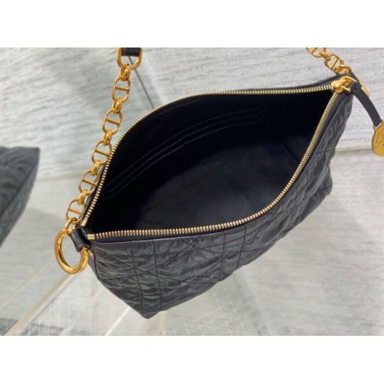 Replica Dior Diorstar Hobo Bag with Chain Black Crinkled Calfskin Replica Dior Diorstar Hobo Bag with Chain Black Crinkled Calfskin