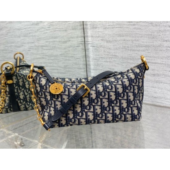 Replica Dior Diorstar Hobo Bag with Chain Blue Oblique Jacquard Fake Dior Diorstar Hobo Bag with Chain Blue Oblique Jacquard Replica