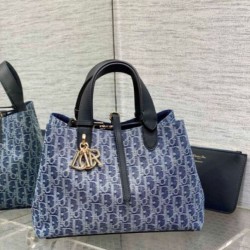 Fake Dior Toujours Medium Bag Blue Denim Oblique Jacquard Replica