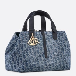 Fake Dior Toujours Medium Bag Blue Denim Oblique Jacquard Replica