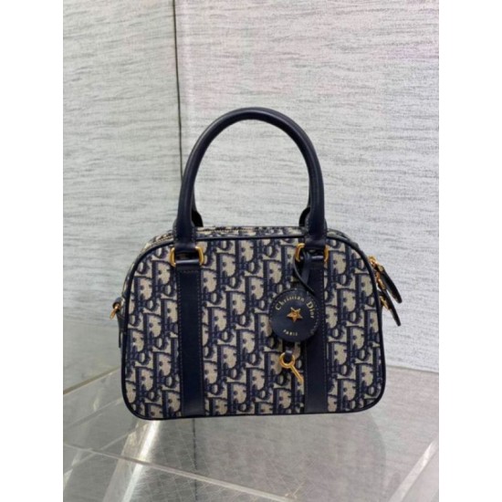 Replica Dior D-Vibe Bowling Medium Bag Blue Oblique Jacquard Replica Dior D-Vibe Bowling Medium Bag Blue Oblique Jacquard
