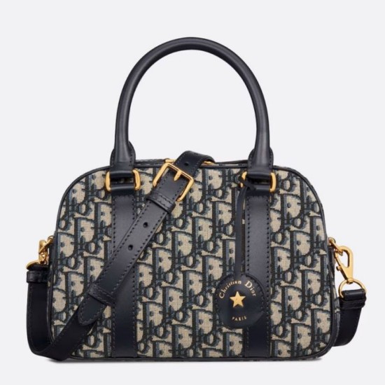 Replica Dior D-Vibe Bowling Medium Bag Blue Oblique Jacquard Replica Dior D-Vibe Bowling Medium Bag Blue Oblique Jacquard