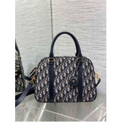 Fake Dior D-Vibe Bowling Large Bag Blue Oblique Jacquard Replica Replica Dior D-Vibe Bowling Large Bag Blue Oblique Jacquard