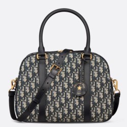 Replica Dior D-Vibe Bowling Large Bag Blue Oblique Jacquard
