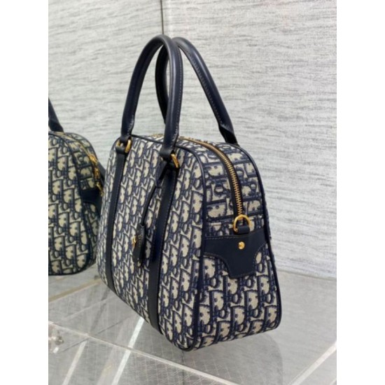 Fake Dior D-Vibe Bowling Large Bag Blue Oblique Jacquard Replica Replica Dior D-Vibe Bowling Large Bag Blue Oblique Jacquard