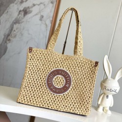 Fake Louis Vuitton OnTheGo MM Bag Natural Raffia M24723 Replica