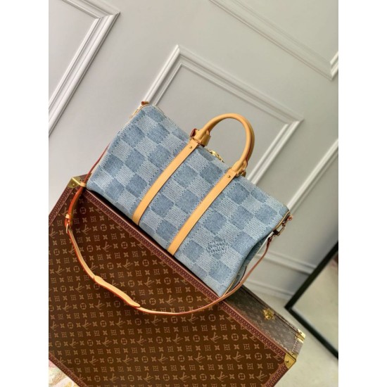 Replica Louis Vuitton Keepall Bandouliere 50 Bag Damier Denim 3D N40739 Fake Louis Vuitton Keepall Bandouliere 50 Bag Damier Denim 3D N40739 Replica