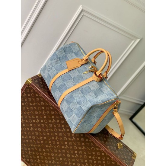 Replica Louis Vuitton Keepall Bandouliere 50 Bag Damier Denim 3D N40739 Fake Louis Vuitton Keepall Bandouliere 50 Bag Damier Denim 3D N40739 Replica