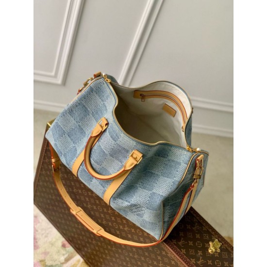 Replica Louis Vuitton Keepall Bandouliere 50 Bag Damier Denim 3D N40739 Fake Louis Vuitton Keepall Bandouliere 50 Bag Damier Denim 3D N40739 Replica