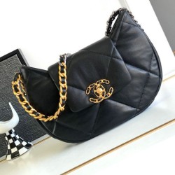 Replica Chanel 19 Lambskin Hobo Bag Black AS4638