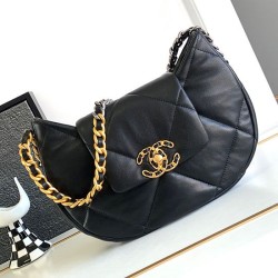 Replica Chanel 19 Lambskin Hobo Bag Black AS4638