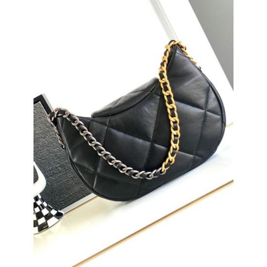 Replica Chanel 19 Lambskin Hobo Bag Black AS4638