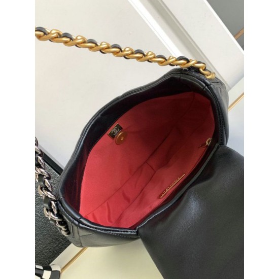Replica Chanel 19 Lambskin Hobo Bag Black AS4638