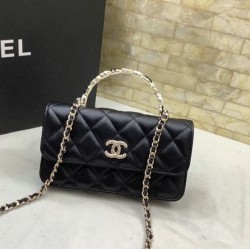 Replica Chanel Flap Phone Holder with Chain Black AP3575