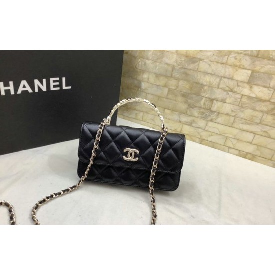 Replica Chanel Flap Phone Holder with Chain Black AP3575
