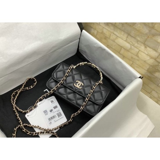 Replica Chanel Flap Phone Holder with Chain Black AP3575
