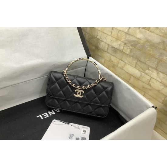 Replica Chanel Flap Phone Holder with Chain Black AP3575