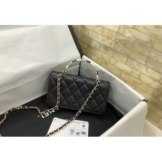 Replica Chanel Flap Phone Holder with Chain Black AP3575