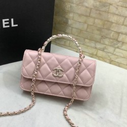 Fake Chanel Flap Phone Holder with Chain Pink AP3575 Replica