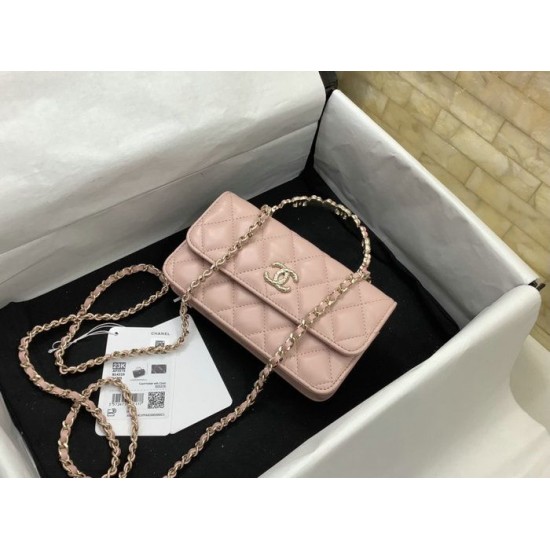 Fake Chanel Flap Phone Holder with Chain Pink AP3575 Replica