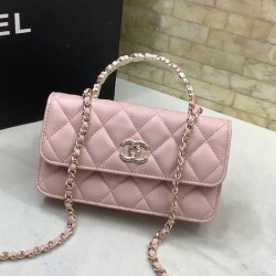 Fake Chanel Flap Phone Holder with Chain Pink AP3575 Replica