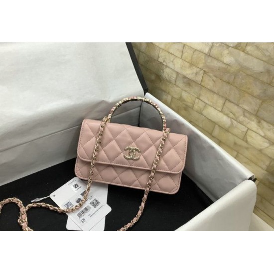 Fake Chanel Flap Phone Holder with Chain Pink AP3575 Replica