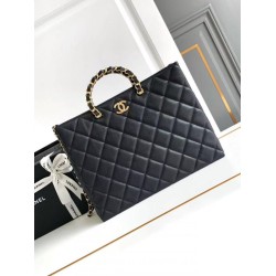 Replica Chanel Grained Calfskin Shopping Bag Black AS4846