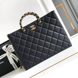 Replica Chanel Grained Calfskin Shopping Bag Black AS4846