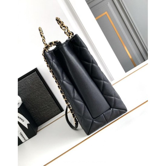 Replica Chanel Grained Calfskin Shopping Bag Black AS4846