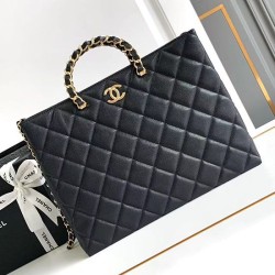 Replica Chanel Grained Calfskin Shopping Bag Black AS4846