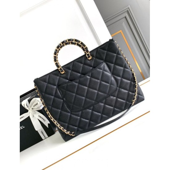 Replica Chanel Grained Calfskin Shopping Bag Black AS4846