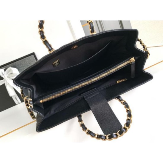 Replica Chanel Grained Calfskin Shopping Bag Black AS4846