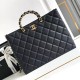 Replica Chanel Grained Calfskin Shopping Bag Black AS4846