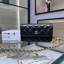 Replica Chanel Lambskin Chain Wallet AP3071 Black