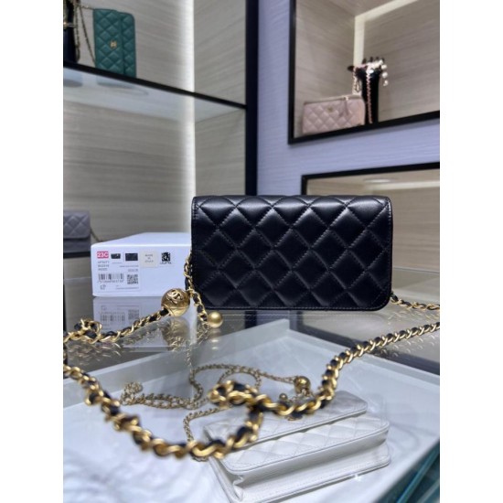 Replica Chanel Lambskin Chain Wallet AP3071 Black