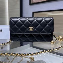 Replica Chanel Lambskin Chain Wallet AP3071 Black