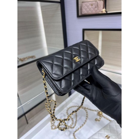 Replica Chanel Lambskin Chain Wallet AP3071 Black