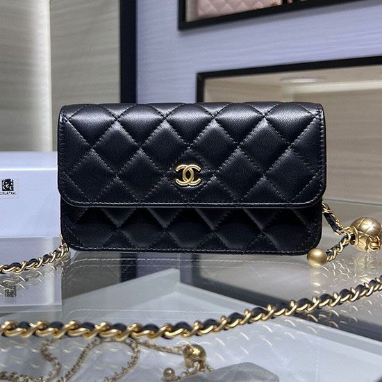 Replica Chanel Lambskin Chain Wallet AP3071 Black
