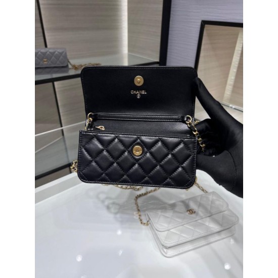Replica Chanel Lambskin Chain Wallet AP3071 Black