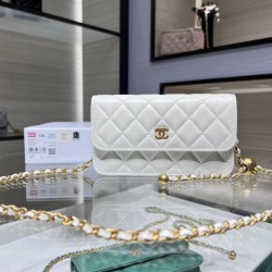 Fake Chanel Lambskin Chain Wallet AP3071 White Replica