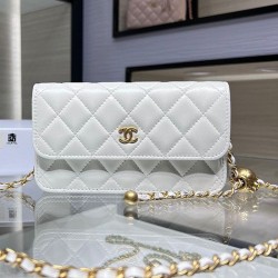 Fake Chanel Lambskin Chain Wallet AP3071 White Replica