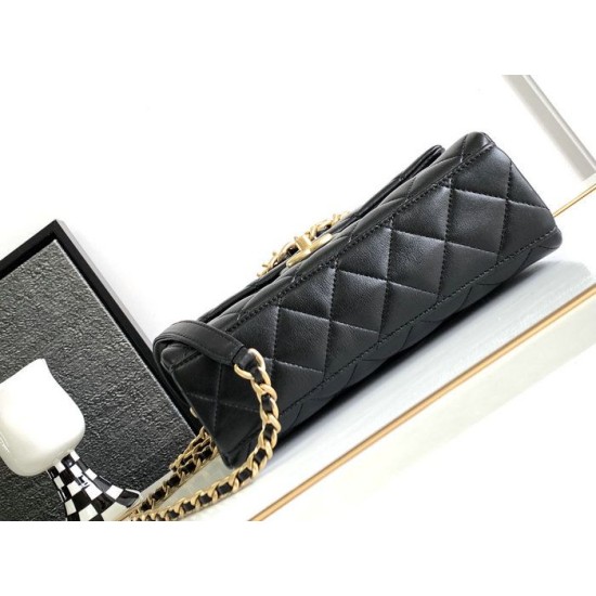 Replica Chanel Lambskin Flap Shoulder Bag Black AS3896