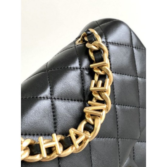Replica Chanel Lambskin Flap Shoulder Bag Black AS3896